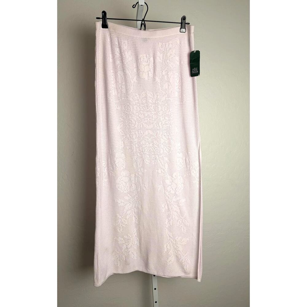 Wild Fable Pink Knit Floral Midi Skirt Size L NWT